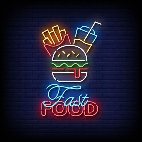 Fast Food Background Wallpapers, Neon Fast Food, Fast Food Neon Sign, Fast Food Poster Design Ideas, Logo Design Fast Food, Fast Food Logo Design Ideas, Fast Food Wallpaper, Fast Food Logo Design, Fastfood Design