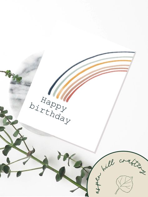 Minimal birthday card for the minimalist in your life. Features a modern rainbow with modern colours.  This is a simple card, great to celebrate a birthday, and can be the perfect birthday card for him, for her, or for anyone. Card is hand designed in a digital format and then printed.  The inside is blank so you can write your own personal message.  An envelope is included with each card purchase. Birthday Card Rainbow, Rainbow Birthday Card, Happy Birthday Cards Diy, Birthday Card For Him, Modern Colours, Calligraphy Cards, Birthday Card Drawing, Simple Birthday Cards, Homemade Birthday Cards