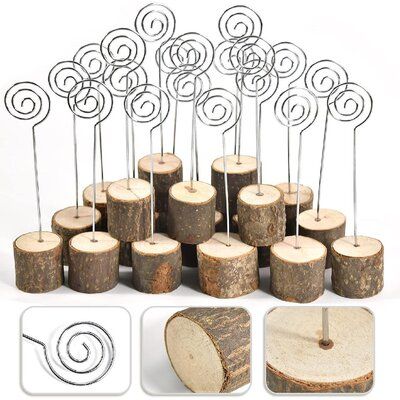 【Size】- The height of place card holder measures appr. 5.7" and the diameter of wood measures appr. 1.5". Metal iron wire about 4.6" tall. Kraft tent cards measures appr. 3.5" x 2" When folded, 3.5" x 4" when unfolded. Which give you enough room to fill in the guest name and their table number. | xinchapter 20 Pack Rustic Wood Place Card Holders in Brown, Size 5.7 H x 1.5 W x 1.5 D in | Wayfair Wood Table Number Holder, Wedding Party Sign, Wooden Place Card Holders, Wood Place Card Holders, Wood Table Numbers, Table Number Stands, Rustic Table Numbers, Wooden Table Numbers, Table Number Holders