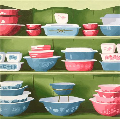 Did you know I sell reproductions of over 300 of my paintings at www.tarabarrart.com? Including, of course, KITCHEN (and bathroom) KITSCH!! ☕🛁 Grab a print for the Pyrex collector or retro lover in your life. Art makes great gifts for Mother's Day, Father's Day, and graduation season 🎁🛒 Print prices start at under $15 and you can choose from a range of sizes 🖼 Thanks for being here and supporting me! Art is good energy, bring some home 💙 #torpedofactory #dopaminedecor #nostalgia #art #ar... Vintage Pyrex Collection, Pyrex Display, Green Canvas Art, Nostalgia Art, Pyrex Collection, Vintage Dishware, Shop Art Prints, Oil Painters, Big Art