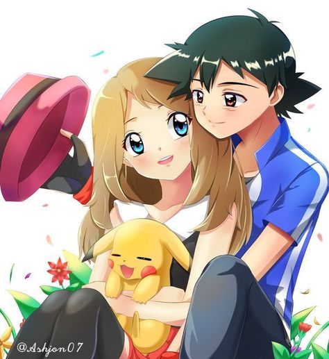 This is an Ash and Serena Fan Art: AmourShipping, Ash x Serena, Ash pokemon, Serena pokemon, credits are given to the owner. Pokemon Ash X Serena, Satoshi X Serena, Ash X Serena, Ash And Serena, Satoshi Pokemon, Serena Pokemon, Pokemon Kalos, Pokemon Ash And Serena, Ashes Love