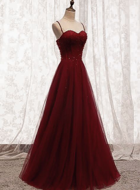 Dark Red Dresses Prom, Red Prom Dresses Poofy, Deep Red Prom Dress Long, Burgundy Corset Prom Dress, Bordello Dress, Prom Dress With Red Hair, Dark Red A Line Prom Dress, Dark Red Tulle Dress, Dark Red Corset Prom Dress