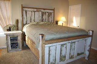 headboard made from old doors | Reclaimed Rustics: Vintage Door Headboard Vintage Door Headboard, Old Door Headboard, Rustic Headboard Diy, Door Headboards, Headboard From Old Door, Door Bed, Door Headboard, Rustic Headboard, Doors Repurposed