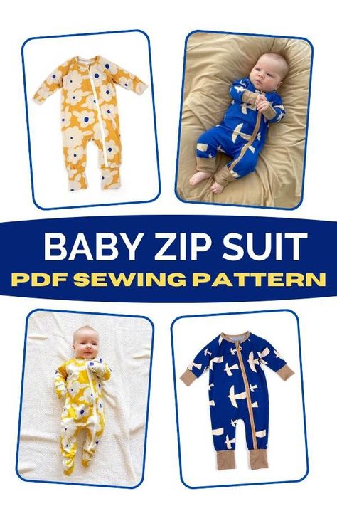 Baby Zip Suit sewing pattern (Preemie to 6yrs). This is a cozy little one piece zipper coverall pattern with a number of options. You have a optional gusset at inseam, optional mitts on hands and feet as well as a long and short sleeve style. These are perfect to make for newborns and as an awesome gift. This sewing project is rated by the designer as suitable for intermediate sewers. SewModernKids Baby Sleeper Pattern, Coverall Pattern, Onesie Pattern, Newborn Pattern, Boys Sewing Patterns, Suit Sewing Patterns, Baby Diy Projects, Boy Sewing