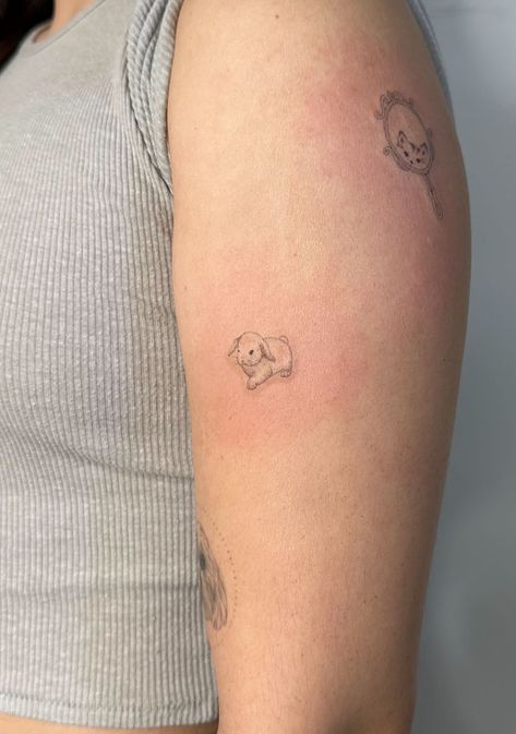 Soft Bunny Tattoo, Bunny Stuffed Animal Tattoo, Baby Bunny Tattoo, Two Bunnies Tattoo, Minimalist Bunny Tattoo, Tiny Bunny Tattoo, Little Bunny Tattoo, Trio Tattoos Friends, Cute Rabbit Tattoo