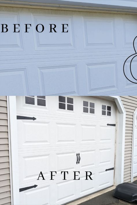 Curb appeal on a budget | Curb appeal | Curb appeal ideas | Garage door makeover House Hardware, Garage Door Colors, Garage Windows, Garage Door Rollers, Garage Door Windows, Garage Door Styles, Garage Door Makeover, Diy Garage Door, Faux Window