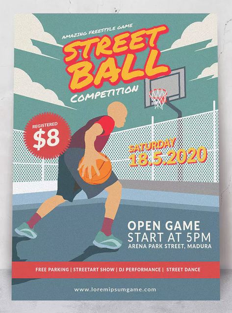 Street Basket Ball Poster Template AI, EPS. Download Competition Poster Design, Competition Poster, Stationary Design, Game Start, Poster Templates, Street Dance, Poster Template, Print Templates, Poster Design