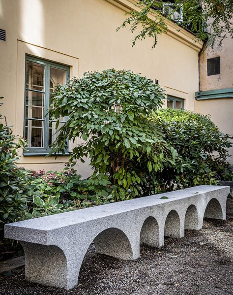 Inspired by Roman viaducts, our new granite bench Via has a strong architectural presence by Anki Gneib – nola - ScandinavianDesign.com Exterior Bench, Granite Bench, Modular Furniture System, Roman Aqueduct, Collage Landscape, Public Space Design, Built In Furniture, Urban Furniture, Bench Designs