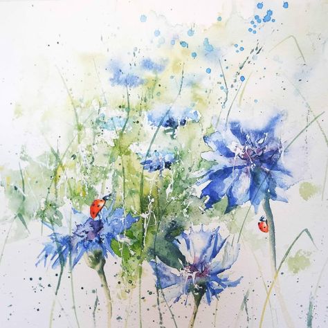 Cornflowers and ladybirds#watercolour  #wildflowers #wildlifeartist #painting #art #brushstroke #painting #wildlife #BigArtBoost #thedailysketch #wildflowers #wildlifeartist #wildlife #brightcoloursmakemehappy  #beetlesofinstagram #ladybird  #devon #brightcolours #movement #insects #instart #instartist #brightcolours #sunnydays #painting #art #cornflowers  #wetinwet #watercolourpainting  #Regram via @watercoloursbyrachel Garden Tags, Compost Bags, Wildlife Artists, Uk Artist, Big Art, Some Cards, Watercolor Techniques, Free Prints, Greetings Card