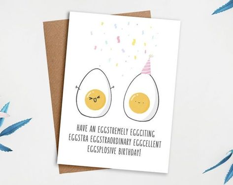 Greeting Cards Stickers and Food Puns by AngelKaoDesigns on Etsy Funny Card Ideas Birthday, Egg Birthday Card, Happy Birthday Grandpa Quotes, Have An Eggcellent Birthday, Birthday Pun Cards, Birthday Card Drawing Ideas, Happy Birthday Grandpa, Birthday Card Puns, Bf Ideas