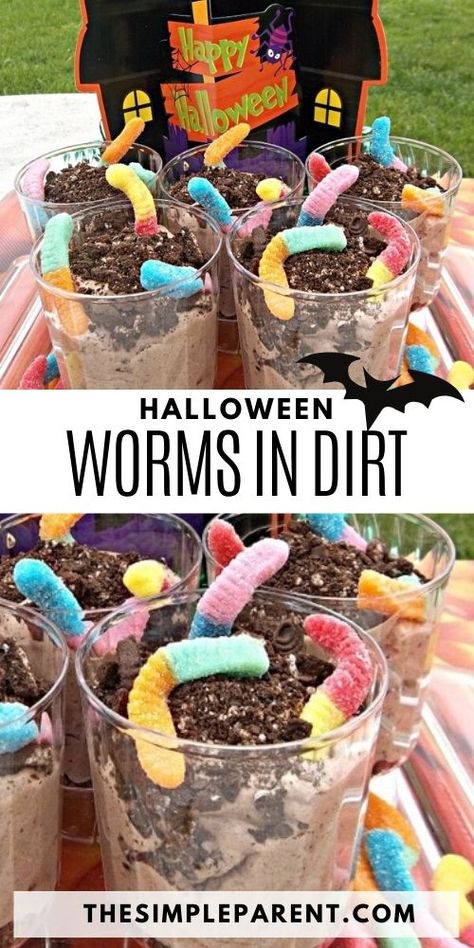 Worms In Dirt, Dirt Recipe, Biscuits Halloween, Postres Halloween, Dirt Cups, Halloween Food Appetizers, Halloween Treats For Kids, Halloween Food Treats, Halloween Treats Easy