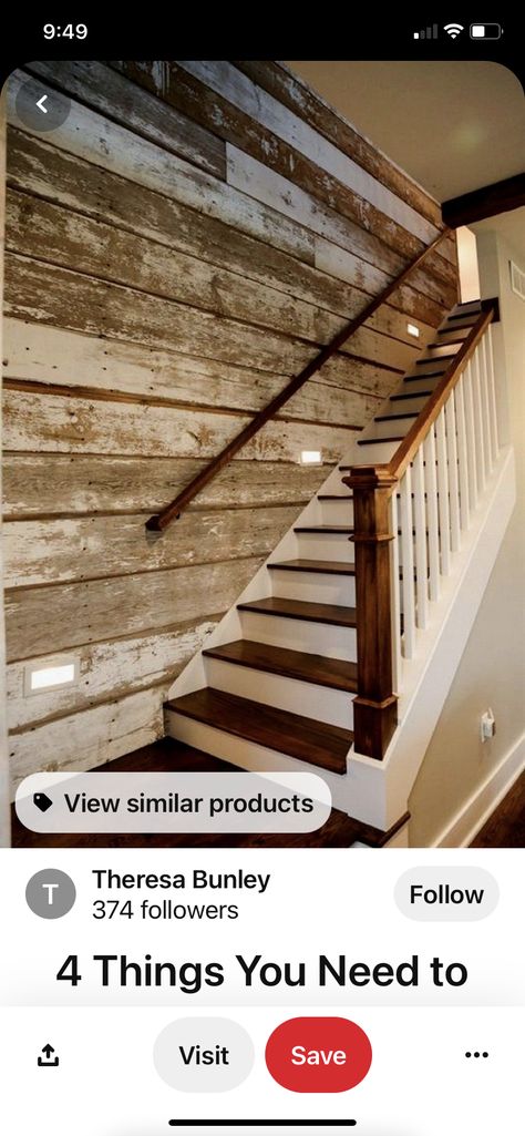 Old House Remodel, Farmhouse Stairs, Stairwell Wall, Rustic Stairs, Basement Garage, Remodel Basement, Barn Siding, Old Home Remodel, Basement Stairs