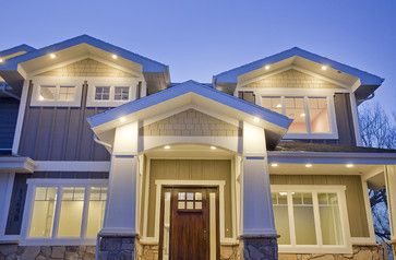 Candlelight Homes - Custom Home - Draper, UT - traditional - exterior - salt lake city - Candlelight Homes Craftsman Outdoor Lighting, Outdoor Recessed Lighting, Craftsman Porch, Front Porch Columns, Best Exterior Paint, Porch Columns, Exterior Signage, Shingle Exterior, Traditional Exterior