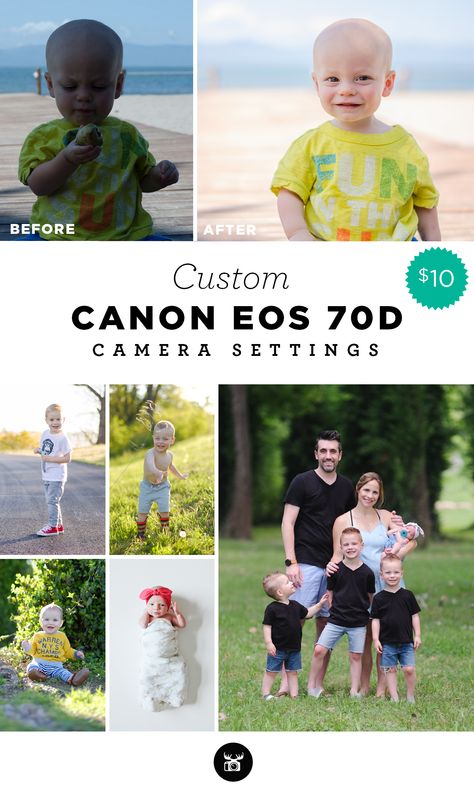 Custom camera settings for the Canon EOS 70D to help you take better photos in the real world. Learn how to setup your camera for portraits, food, landscapes, nature and more. Download the cheat sheets to your phone or print at home and take them with you wherever you go. Camera Settings For Portraits, Kamera Dslr, Nikon D5500, Simple Camera, Dslr Photography Tips, Camera Car, Nikon D5100, Photography Cheat Sheets, Nikon D3100