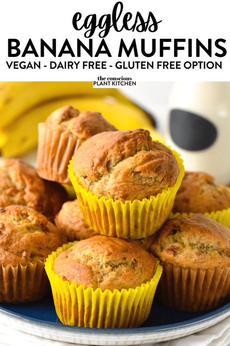 Eggless Dinner Recipes, Eggless Muffin Recipes, Eggless Meals, Egg Free Banana Muffins, Dairy Free Banana Muffins, Eggless Banana Muffins, Egg Free Muffins, Banana Protein Muffins, Baking Vegan