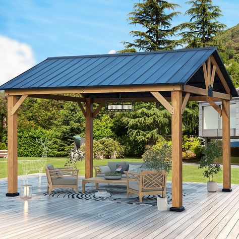 XWG-098 EROMMY Cedar Wood Hardtop Gazebo w Metal hardtop / Spruce Wood Hardtop Pergola w Asphalt roof 11x13w Metal R - Walmart.com Picnic Shelter, Wood Gazebo, Building Things, Outdoor Gazebo, Wooden Gazebo, Hardtop Gazebo, Backyard Gazebo, Patio Covers, Wood Frame Construction