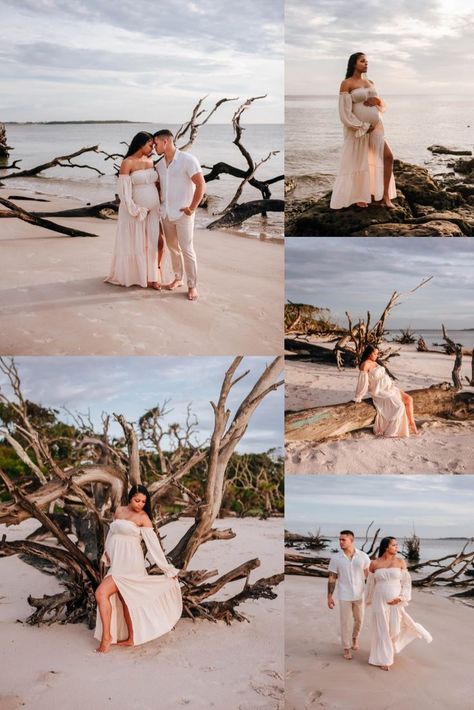 maternity photos on driftwood beach Beach Maternity Photos Dress, Beach Maternity Dress, Boho Beach Maternity Photos, Driftwood Photoshoot, Maternity Photos Beach, Maternity Photo Shoot Ideas Beach, Maternity Pictures Beach, Maternity Beach Photos, Maternity Beach Photoshoot