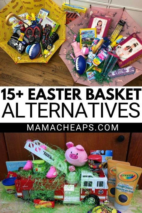 Easter Umbrella Basket, Non Food Easter Basket Ideas, Alternative To Easter Basket, Non Basket Easter Basket Ideas, Rainboot Easter Basket Ideas, Easter Basket Alternatives For Kids, Rain Boot Easter Basket Ideas, Useful Easter Basket Ideas, Umbrella Easter Basket Ideas