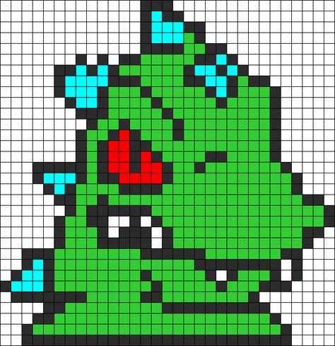 Reptar Perler Bead Pattern / Bead Sprite Reptar Perler Beads, Reptar Crochet Pattern, Pickle Rick Perler Beads, Excision Perler Pattern, Subtronics Perler Pattern, Excision Perler, Perler Bead Art Ideas, Rave Perler Pattern, Rave Perler