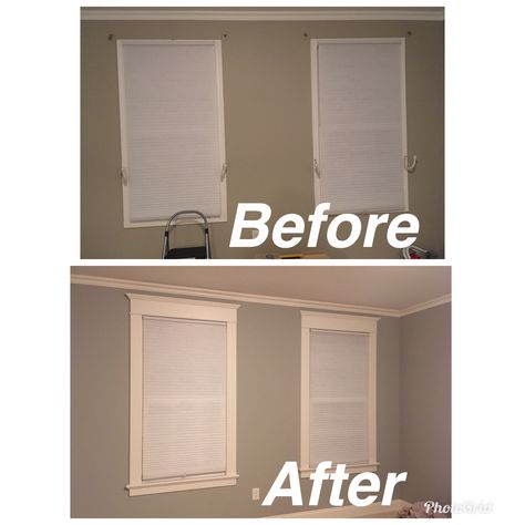 Window molding. Before and after window trim remodel. Manufactured Home Remodel Before And After, New Manufactured Homes, Window Remodel, Interior Window Trim, Home Remodel Before And After, Mobile Home Renovations, Manufactured Home Remodel, Craftsman Interior, Renovation Tips