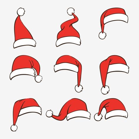 Cartoon Santa Hat, How To Draw A Santa Hat, Santa Claus Hat Drawing, Santa Hat Outline, Santa Hat Illustration, Elf Hat Drawing, Draw Santa Hat, Santa Hat Doodle, Christmas Hat Drawing