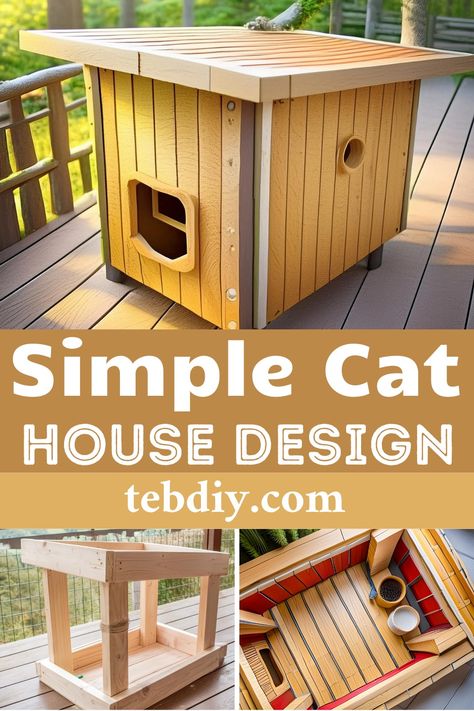 How To Make A Simple Cat House Design Diy Cat Home Outdoor, Building A Cat House Outside, How To Build An Outdoor Cat House, Feral Cat House Diy, Making A Cat House, Diy Outside Cat House, Stray Cat Shelter Diy, Diy Outdoor Cat Shelter Winter, Diy Cat House Outdoor