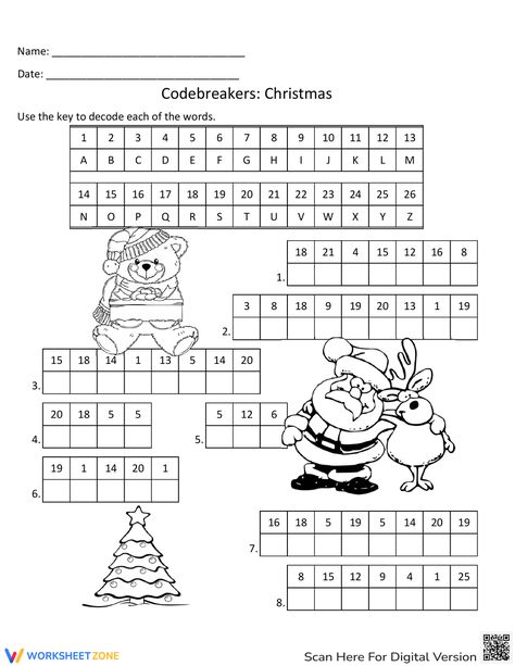 Christmas Codebreakers 1 Worksheet Free Christmas Math Worksheets 3rd Grade, Christmas Worksheets 5th Grade, Christmas Decoder Printable, 3rd Grade Christmas Activities, Winter School Activities, Holiday Worksheets For Kids, Christmas Cryptogram, Christmas Activity Worksheets, Christmas Puzzles Printables