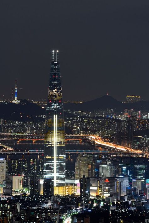 Lotte World Tower and the night lights of Seoul South Korea [17132570] | South korea travel, Seoul night, South korea photography Lotte World Tower, Seoul Night, Namsan Tower, South Korea Photography, Seoul Korea Travel, Korea Wallpaper, Seoul Travel, Dubai Aesthetic, South Korea Seoul