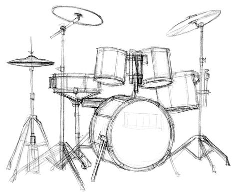 Drum Drawing Reference, Drum Sketch Drawings, Drummer Pose Reference Drawing, Drumkit Drawing, Drumset Drawings, How To Draw Drums, Drummer Reference Drawing, Drum Kit Drawing, Drums Drawing Reference