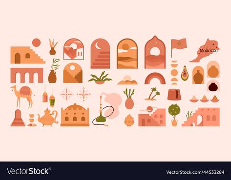 Moroccan Illustration, Morocco Moodboard, Hen Itinerary, Moroccan Symbols, Morocco Illustration, Tea Time Illustration, Morocco Art, Bohemian Logo, Marrakech Travel