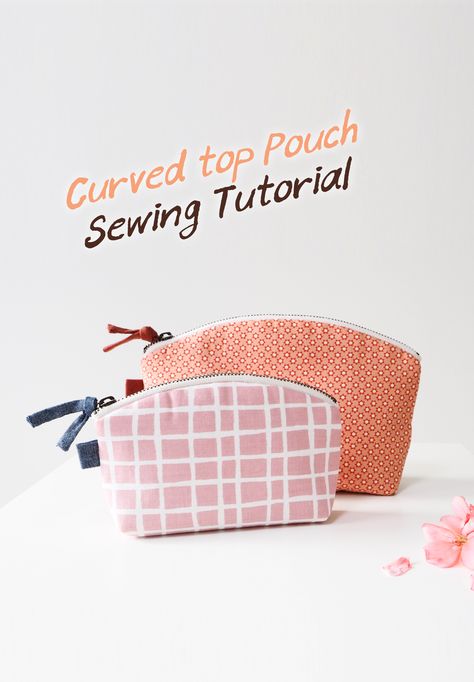 Curved Zipper Pouch Tutorial, Curved Top Zipper Pouch, Diy Makeup Pouch Pattern, Diy Small Pouch Bag, Sew Pouch With Zipper, Sew Small Pouch, Makeup Bag Sewing Pattern Free, Zipper Pouch Tutorial Free Pattern, Pouch Stitching