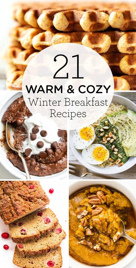 21 Warm & Cozy Winter Breakfast recipes to keep you nourished during those chilly days this holiday season! #breakfast #winter #simplyquinoa Winter Healthy Breakfast, Winter Seasonal Food, Healthy Warm Breakfast, Healthy Winter Snacks, Winter Breakfast Recipes, Winter Breakfast Ideas, Nourishing Snacks, Cabin Meals, Healthy Fast Food Breakfast