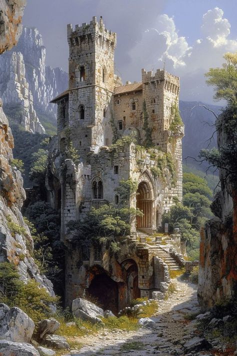 Medieval Fortress Concept Art, Medieval Fantasy Architecture, Medieval Castle Art, Worst Day Of My Life, Caring Person, Fantasy Village, Castle Painting, Small Castles, Castle Pictures