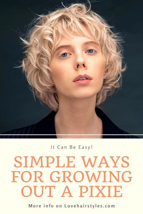 Stages Of Growing Out Hair, Hair Styles To Grow Out Short Hair, Growing Short Hair Into A Bob, Growing Out A Pixie Curly Hair, Short Curly Hair Growing Out, Growing Pixie Hairstyles, Short Hair Growing Out Styles, How To Grow Out Short Hair, Growing Out Curly Pixie