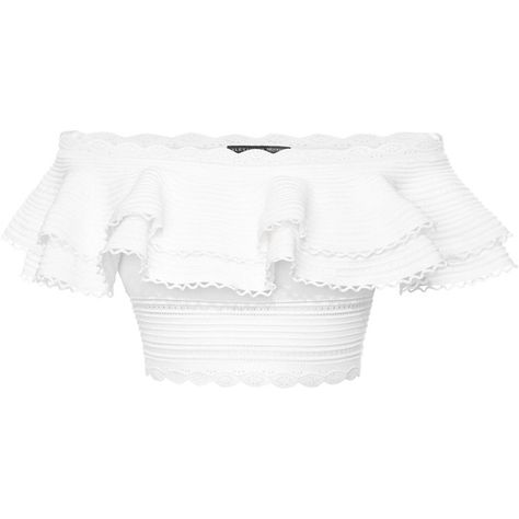 Alexander McQueen Off The Shoulder Cropped Top ($1,705) ❤ liked on Polyvore featuring tops, shirts, crop top, cropped, white, white ruffle top, off shoulder ruffle top, ruffle shirt, ruffle top and white shirt White Ruffle Shirt, White Off Shoulder Top, White Ruffle Top, 일본 패션, White Knit Top, White Off The Shoulder, Off Shoulder Shirt, Ruffle Crop Top, White Off Shoulder