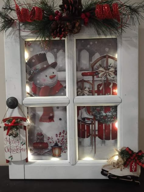 Christmas Wall Decor Diy, Christmas Frames Diy, Window Frame Crafts, Frames Diy, Window Crafts, Frame Christmas, Christmas Window Decorations, Country Christmas Decorations, Christmas Crafts To Make