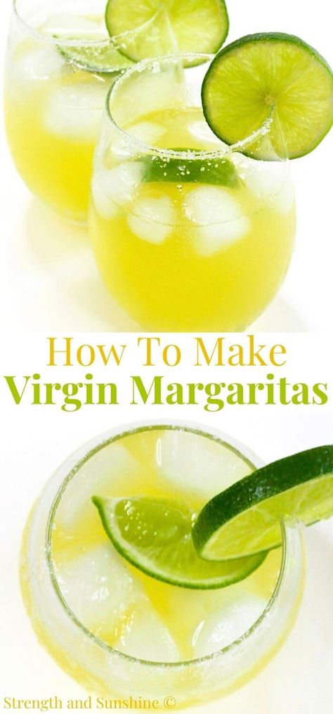 Virgin Margarita Recipe | Strength and Sunshine | This Virgin Margarita recipe is so easy to make! A simple non-alcoholic margarita with a mixture of fresh lime, lemon, and orange juice, plus agave for sweetness, stirred into tonic water and ice! Garnish with a salt rim and extra lime wedges for a quick, delicious, and healthy margarita mocktail everyone can enjoy! Non Alcoholic Margarita Recipe, Mocktails Non Alcoholic Margarita, Virgin Margarita Recipe, Healthy Margarita, Non Alcoholic Margarita, Margarita Mocktail, Virgin Margarita, Drink Recipes Nonalcoholic, Summer Drink Recipes