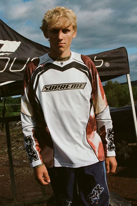 Supreme x Fox Racing Fall 2023 Collaboration | Hypebeast Fox Racing Jersey, Motorcross Jersey Outfit, Motocross Outfits, Jersey Streetwear, Racing Graphics, Fox Brand, Supreme Clothing, Racing Jersey, Motocross Jersey