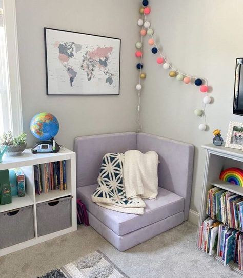 Reading Corner Playroom Ideas, Nugget Corner Couch, Play Couch Reading Nook, Nugget Couch Corner Ideas, Nugget Room Ideas, Nugget Couch Corner, Nugget Couch Bedroom, Nugget In Bedroom, Nugget Couch Reading Corner