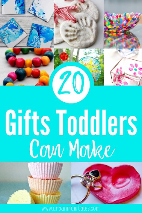 20 Simple Gifts Toddlers Can Make at Christmas via @urbanmomtales Gifts Toddlers Can Make, Gift Ideas For Toddlers, Homemade Kids Gifts, Toddler Presents, Homemade Birthday Gifts, Toddler Birthday Gifts, Christmas Crafts For Toddlers, Christmas Gifts To Make, Toddler Christmas Gifts