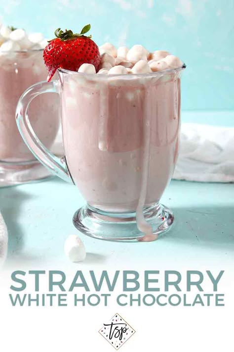 Strawberry Hot Chocolate, Pink Hot Chocolate, Hot Drinks Recipes, Vegan White Chocolate, Cocoa Recipes, White Hot Chocolate, Hot Chocolate Marshmallows, Warm Drinks, Hot Chocolate Bars