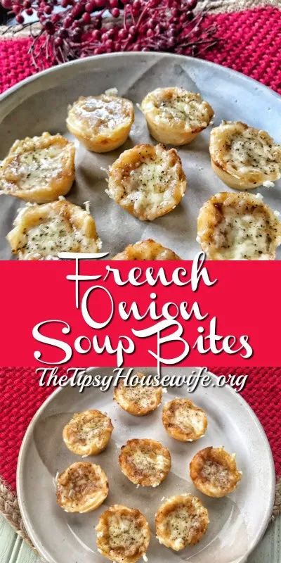 French Onion Soup Bites - The Tipsy Housewife French Onion Soup Bites, 600lb Life, Blooming Onions, French Appetizers, Tipsy Housewife, French Party, Soup Appetizers, Paris Birthday, Wine Party