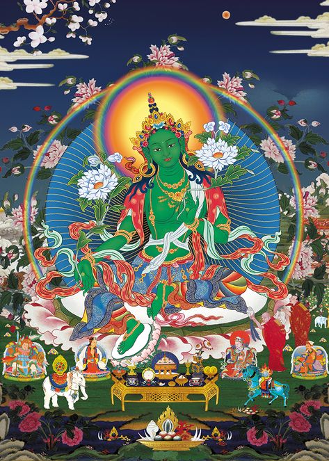 Green Tara Mantra, Tibetan Thanka, Tibetan Tattoo, Tara Goddess, Tibet Art, Buddhist Symbols, Buddha Art Painting, Tibetan Art, Green Tara