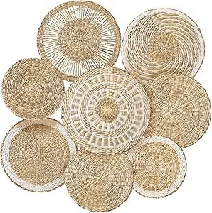 Xuhal Set of 8 Hanging Woven Wall Basket Handmade Decorative Rustic Boho Wall Basket Decor Handcrafted Wicker Round Seagrass Basket Wall Art for Home Kitchen Farmhouse Table Living Room (Novel) Kitchen Farmhouse Table, Boho Wall Basket Decor, Wall Basket Decor, Woven Wall Baskets, Basket Wall Art, Basket Decor, Wall Baskets, Basket Wall, Natural Aesthetic