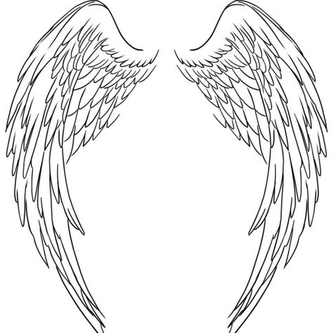 Angel Wings Coloring Pages, Folded Angel Wings Drawing Reference, Angel Wings Sketch Pencil, Realistic Wings Drawing, Simple Angel Wings Tattoo Design, Wings Angel Drawing, Art Reference Wings, Angel With Wings Drawing, Angel Wing Sketch