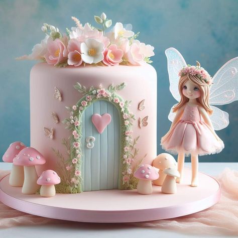 Fairy Cake 1st Birthday, Enchanted Fairy Birthday Cake, Fairy Woodland Cake, Fairy Garden Cake Ideas, Fairy Birthday Cake Ideas, Fairy 1st Birthday Cake, Fairy Cakes For Girls Birthday, Fairy Tail Cake, Simple Fairy Cake