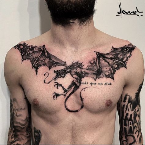 Dragon Tattoo Chest Men, Skeleton Chest Tattoo, Full Chest Tattoo Men Ideas Unique, Dragon Chest Tattoo Men, Neck Dragon Tattoo, Chest Tattoo Dragon, Chest Dragon Tattoo, Dragon Chest Tattoo Female, Skeleton Dragon Tattoo