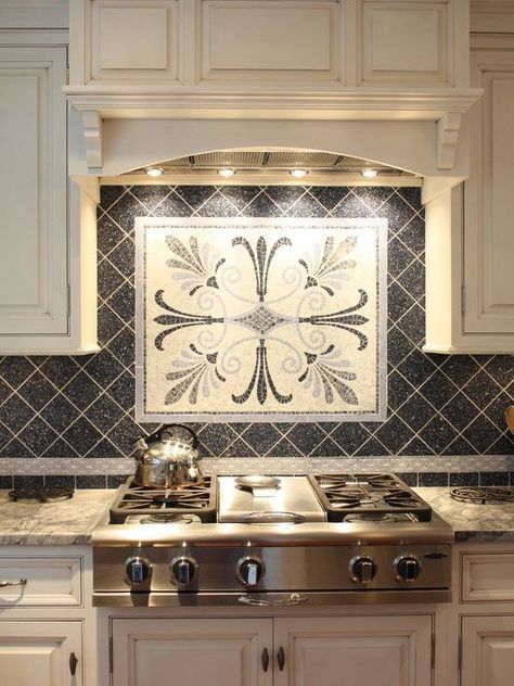 Ceramic Backsplash, Kitchen Mosaic, Stove Backsplash, Kitchen Ceramic, Kabinet Dapur, Kitchen Backsplash Designs, Tuscan Kitchen, Pretty Kitchen, Backsplash Designs