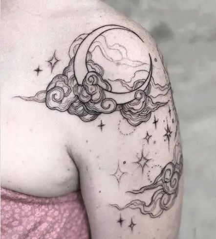 68 Awesome Night Sky Tattoos You Haven't Seen Before - Tattoo Twist Night Sky Tattoo, Night Sky Tattoos, Sky Tattoo, Sky Tattoos, Night Tattoo, Whimsical Tattoos, Celestial Tattoo, Mystical Tattoos, Cloud Tattoo