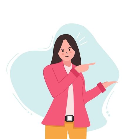 Flat design illustration women pointing ... | Premium Vector #Freepik #vector #gesture #people #person #pointing Person Pointing, Flat Design Illustration, People Person, Logo Psd, Technology Icon, Woman Illustration, Card Banner, Presentation Template Free, Poster Invitation